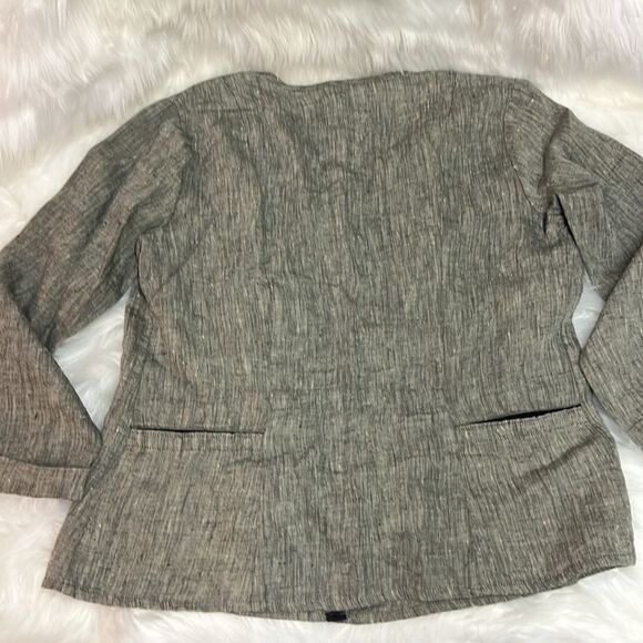 Flax Button Snap Black Tweed Linen Shirt C14 - Picture 7 of 11